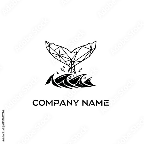 Geometric Whale Tail Logo Design with Ocean Waves and Modern Aesthetic.