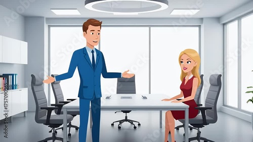 Wallpaper Mural Business Meeting Illustration: Man Explaining to Woman in Office Torontodigital.ca