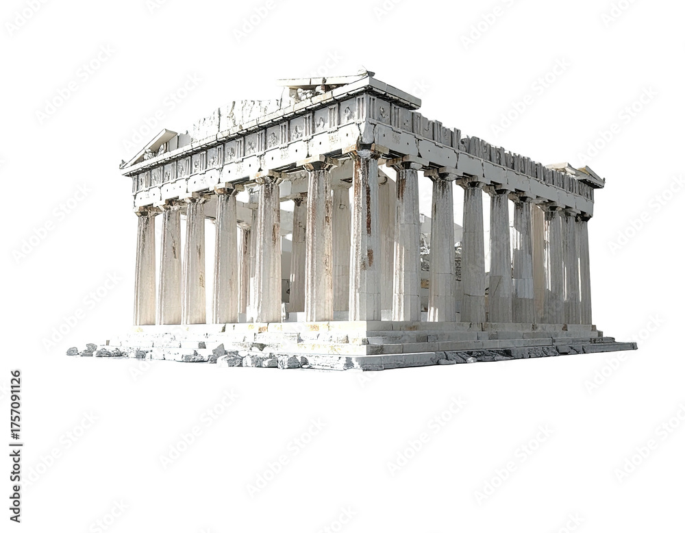 Obraz premium Rendered depiction of a classical, ancient Greek temple with fluted columns and triangular pediment