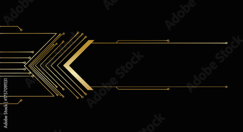 Golden vector background with geometric lines on black backdrop, space for text    
