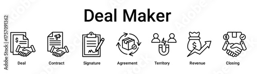 Deal Maker banner web icon vector illustration concept for business with icon of Deal, Contract, Signature, Agreement, Territory, Revenue.