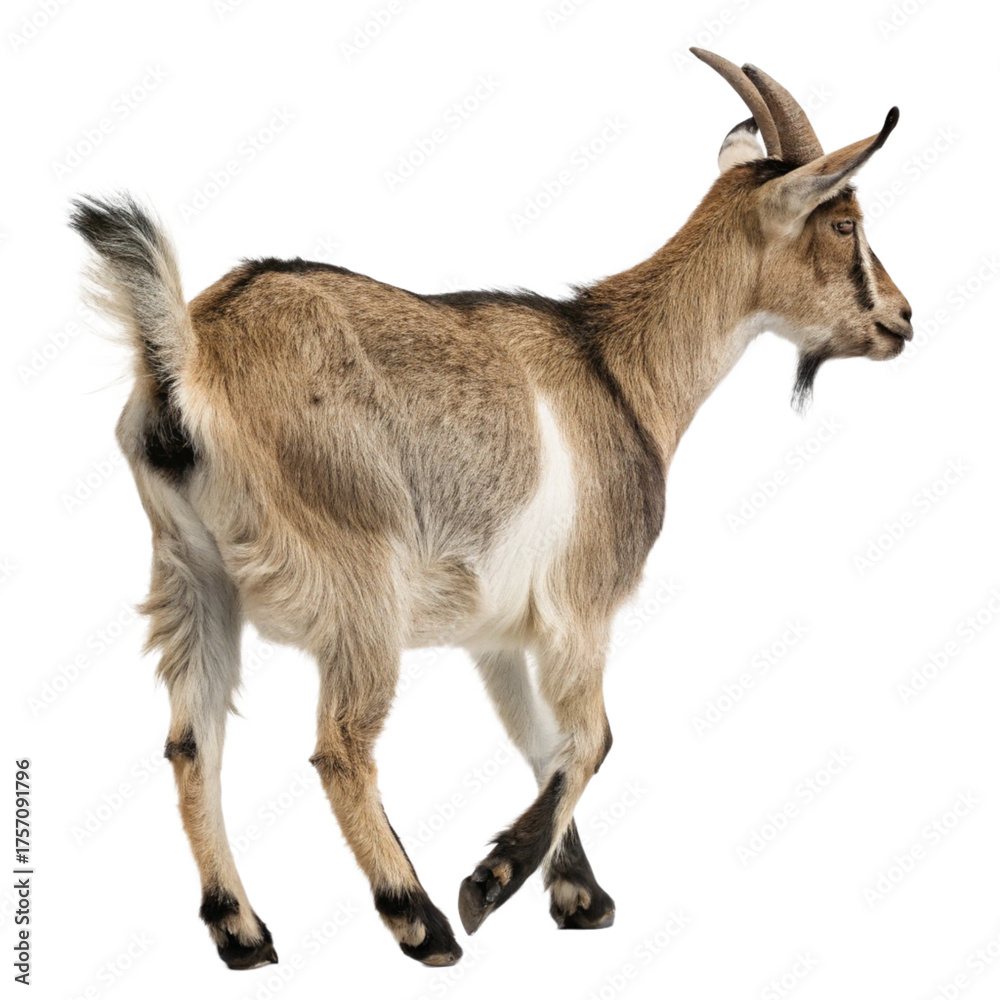 Fototapeta premium Playful young goat with tongue out, reaching for something exciting, perfect for agriculture or whimsical projects 