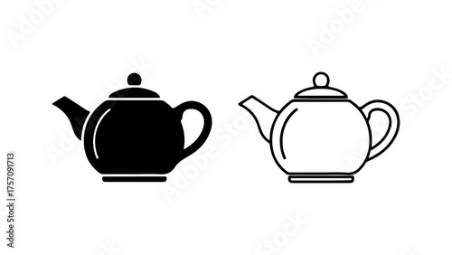 Teapot outline and solid shape with transparent background