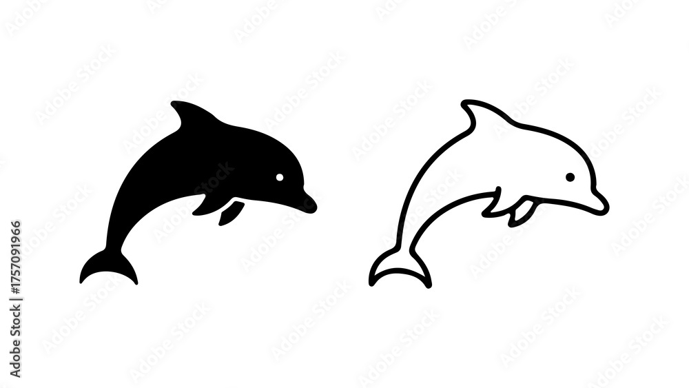 Obraz premium Dolphin outline and silhouette with transparent background