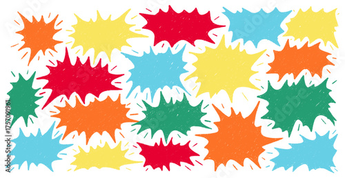 Hand drawn crayon speech bubbles set. Brushstroke texture comic bubbles. Vector EPS 10