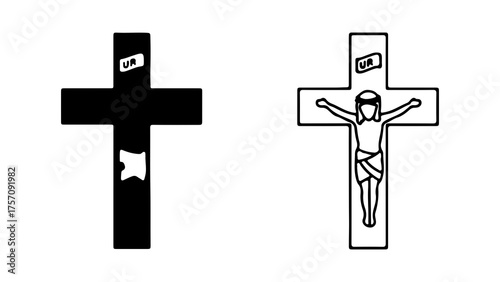 Christian cross with Jesus and inscription with transparent background