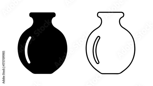Vase outline and solid shape with transparent background