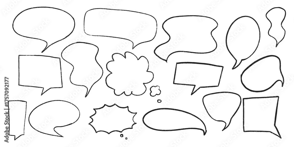 Obraz premium Hand drawn crayon speech bubbles set. Brushstroke texture comic bubbles. Vector EPS 10