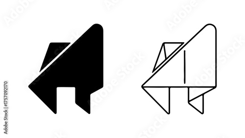 Paper airplane outline and solid shapes with transparent background