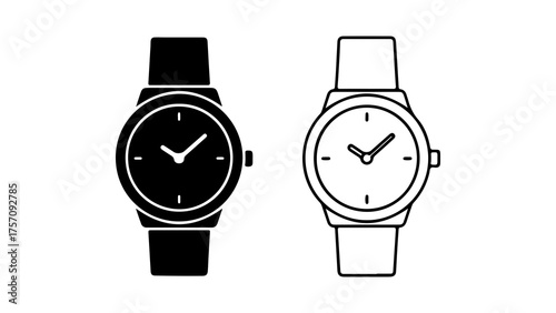 Wristwatches with outline and solid fill with transparent background