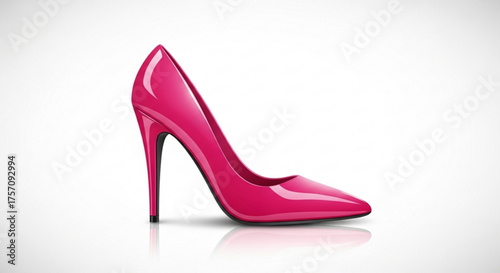 A shiny pink high heel shoe, a fashionable footwear for women with a pointed toe and a stiletto heel