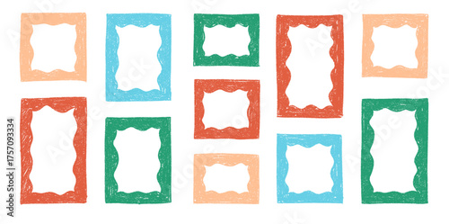 Hand drawn crayon rectangles set. Brushstroke texture rectangle frames. Vector EPS 10