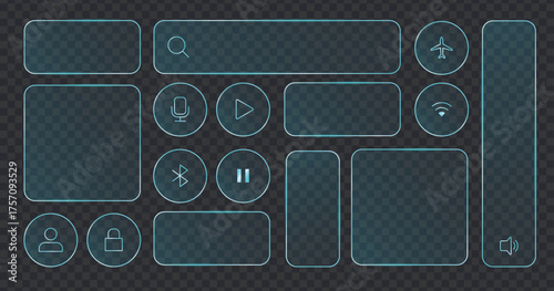 Neon Blue Glowing UI Panel with Interactive Icons and Buttons