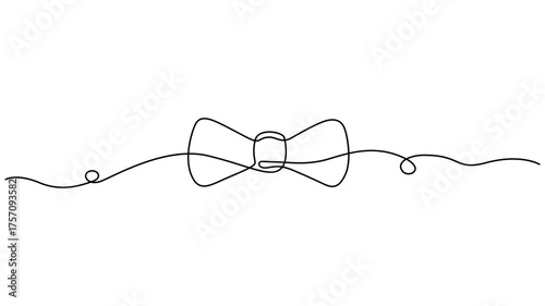 Minimalist continuous line drawing of a bow tie with trailing string