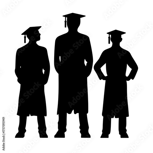 Vector illustration silhouette of three male graduates