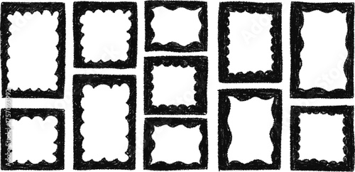 Hand drawn crayon rectangles set. Brushstroke texture rectangle frames. Vector EPS 10