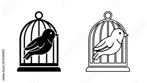 Bird in cage outline with transparent background