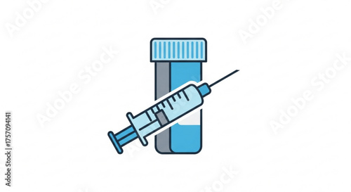 Illustration of a syringe and medicine bottle symbol for vaccination, treatment, or medical care