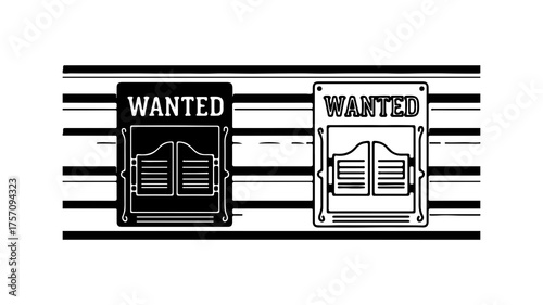 Wanted posters with western saloon doors