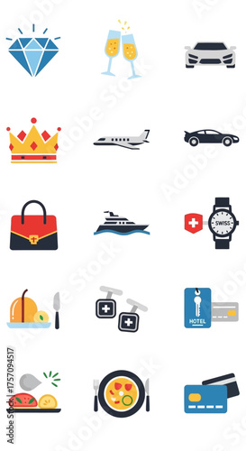 Luxury Lifestyle Icons - Wealth, Travel, and Fine Dining.