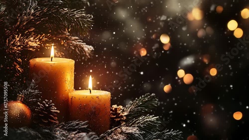 Christmas background with candle and Christmas tree