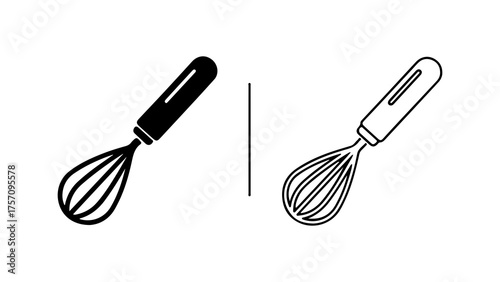 Kitchen whisks with outline and solid fill with transparent background