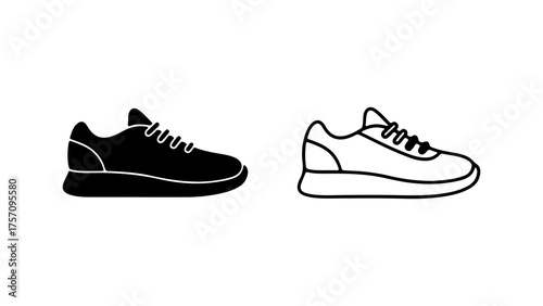 Sneakers outline and solid with transparent background