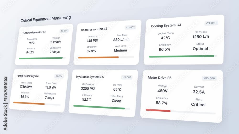 Control Performance Card Industrial equipment monitoring cards showing turbine compressor and ...