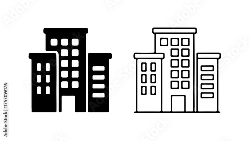 City buildings outline and solid shapes with transparent background