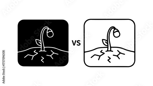 Sprout growing from cracked earth comparison
