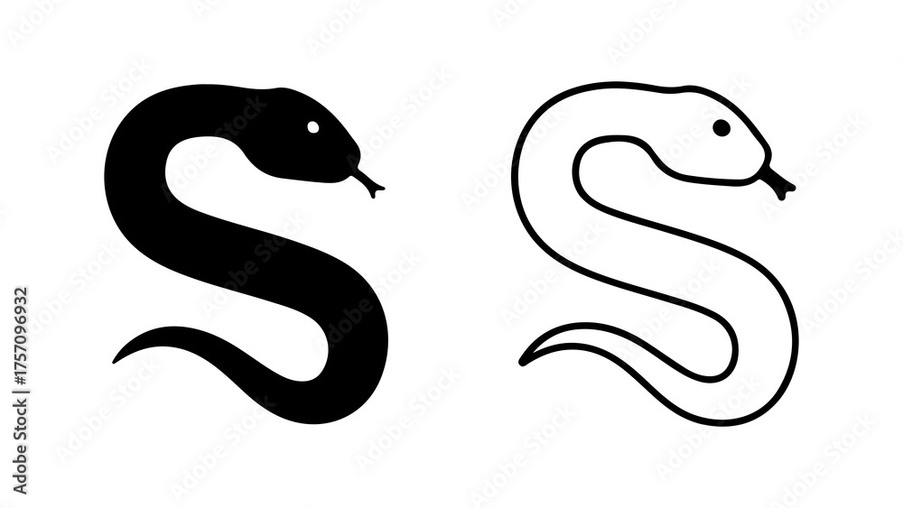 Fototapeta premium Snake outline and silhouette with transparent background