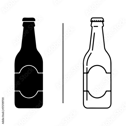 Beer bottles outline and solid with transparent background