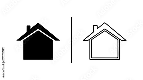 House icons with outline and solid fill with transparent background
