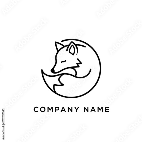 Minimalist Fox Logo Design - Curled Up Fox in Circular Outline.