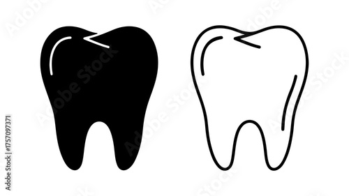 Tooth icons with outline and solid fill with transparent background
