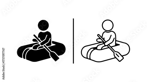 Person kayaking with paddle with transparent background