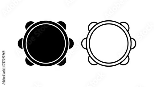 Tambourine icons with outline and solid fill with transparent background