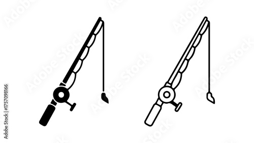 Fishing rods with line and hook with transparent background