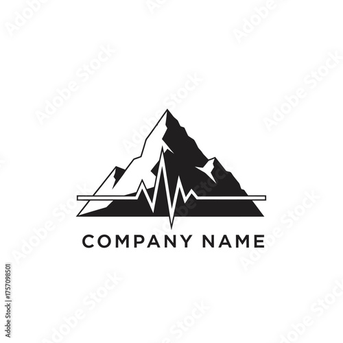 Mountain Peak with Heartbeat Line Logo Design for Outdoor Adventure Company.