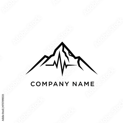 Mountain Peak with Heartbeat Line Logo Design for Outdoor Adventure Company.