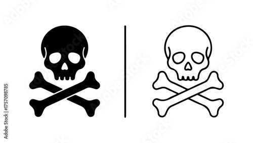Skull and crossbones icon with transparent background