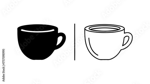Coffee cups outline and solid with transparent background