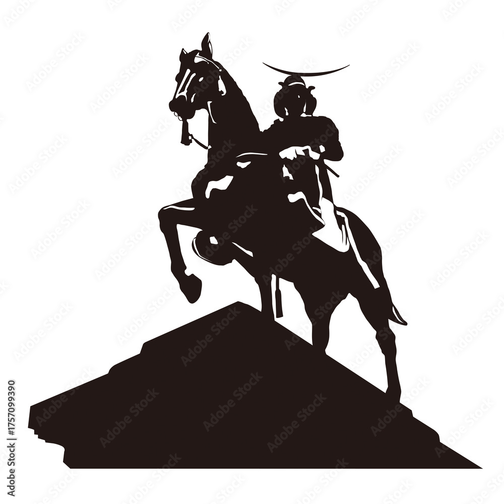 Naklejka premium 伊達政宗公 銅像シルエット Date Masamune bronze statue