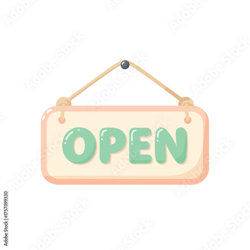 Charming open sign illustration welcomes customers to your business for retail shopping and small business promotions