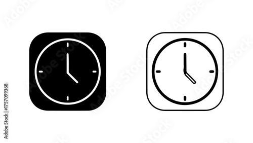 Clock icons with outline and solid fill with transparent background