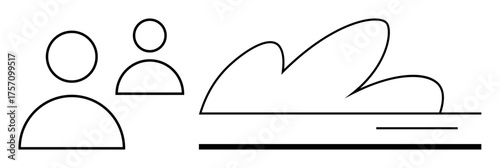 Two individuals discussing and sharing ideas, represented by overlapping outlines and a creative cloud element. Ideal for teamwork, brainstorming, communication, creativity, collaboration