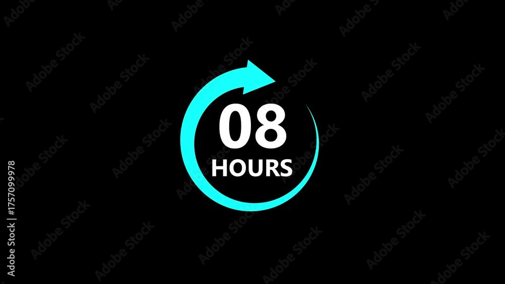 8 Hours Countdown Timer Animation. Stopwatch Clock icon with 8 Hours ...