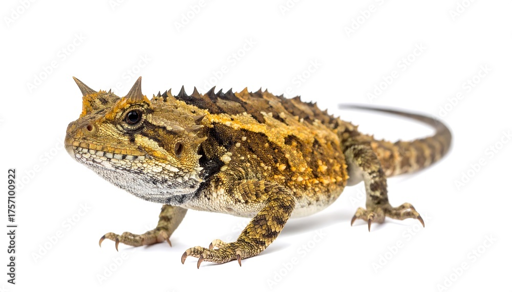 Naklejka premium Spiky-backed reptile posing against a clean white backdrop