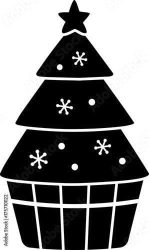 Christmas tree cupcakes decorated star with candy silhouette isolated.
Holiday festive dessert.
Transparent background. SVG.