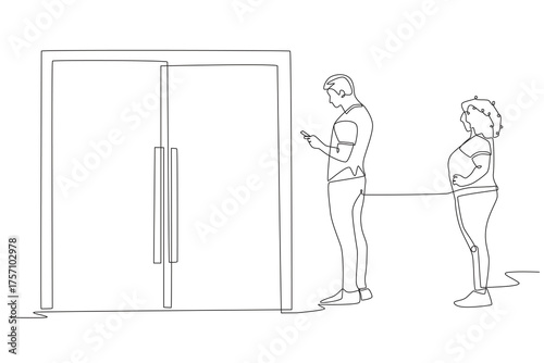 Lines outside of stores concept one-line drawing